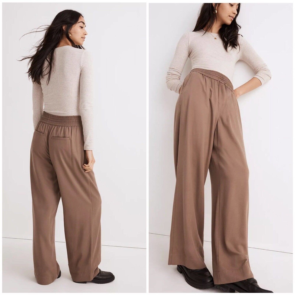 MADEWELL Women's Brown Drapeweave Carley Wide-Leg Pants Sz M EUC ($98)